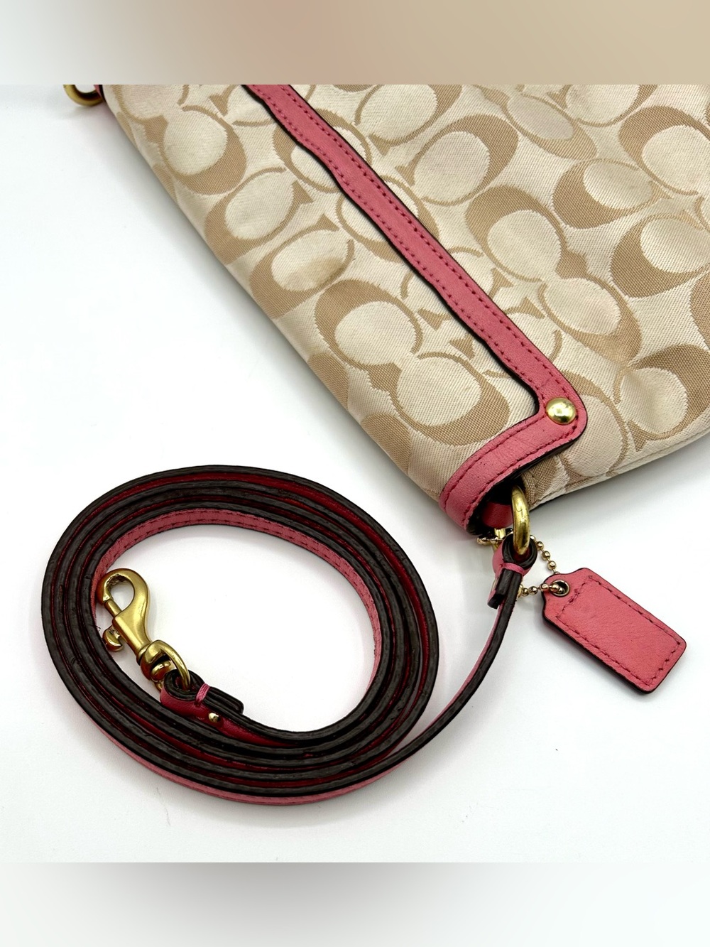 COACH Kristin Signature East/West Crossbody Bag- Khaki Canvas with Leather Trim. - Picture 10 of 16